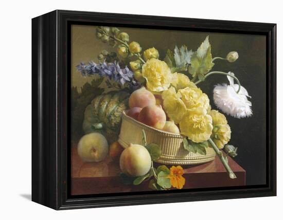 Still Life of Hollyhocks and Nasturtium-Antoine Berjon-Framed Premier Image Canvas