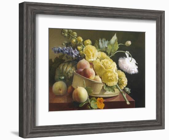 Still Life of Hollyhocks and Nasturtium-Antoine Berjon-Framed Giclee Print