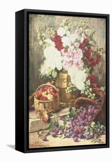 Still Life of Hollyhocks, Peaches and Plums-Eugene Claude-Framed Premier Image Canvas