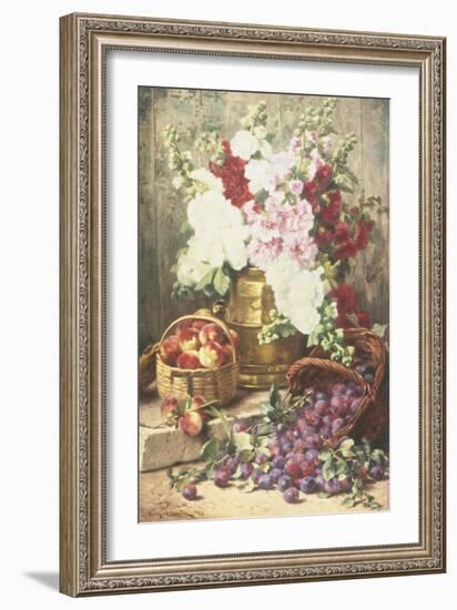 Still Life of Hollyhocks, Peaches and Plums-Eugene Claude-Framed Giclee Print