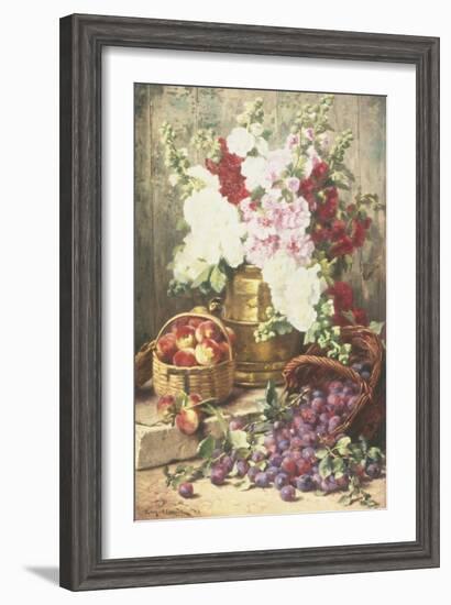 Still Life of Hollyhocks, Peaches and Plums-Eugene Claude-Framed Giclee Print