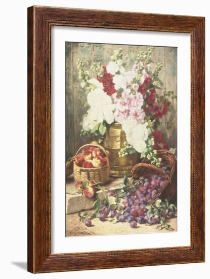 Still Life of Hollyhocks, Peaches and Plums-Eugene Claude-Framed Giclee Print