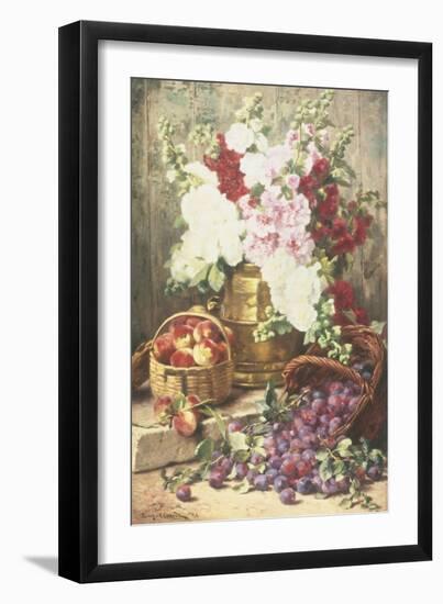 Still Life of Hollyhocks, Peaches and Plums-Eugene Claude-Framed Giclee Print