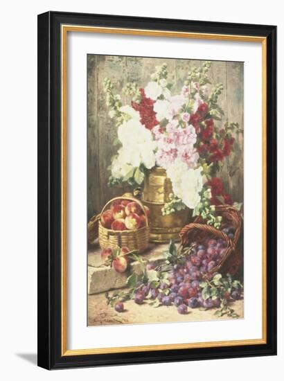 Still Life of Hollyhocks, Peaches and Plums-Eugene Claude-Framed Giclee Print