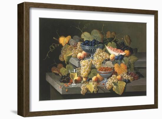 Still Life of Melon, Cherries, and Strawberries-Severin Roesen-Framed Giclee Print