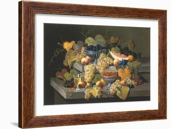 Still Life of Melon, Cherries, and Strawberries-Severin Roesen-Framed Giclee Print