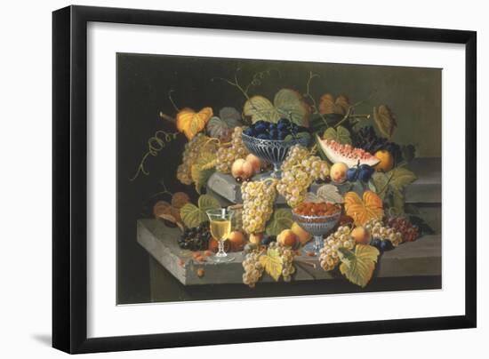 Still Life of Melon, Cherries, and Strawberries-Severin Roesen-Framed Giclee Print