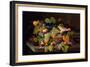 Still Life of Melon, Plums, Grapes, Peaches, Cherries, Strawberries Etc on Stone Ledges-Severin Roesen-Framed Giclee Print