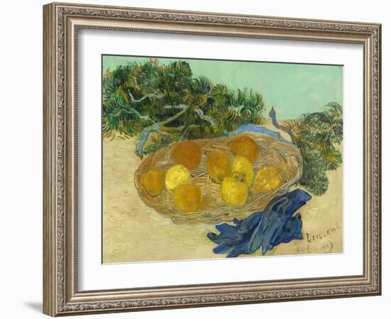 Still Life of Oranges and Lemons with Blue Gloves, 1889-Vincent van Gogh-Framed Giclee Print