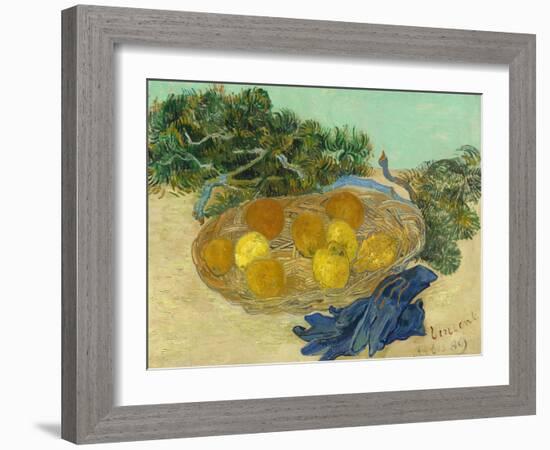 Still Life of Oranges and Lemons with Blue Gloves, 1889-Vincent van Gogh-Framed Giclee Print