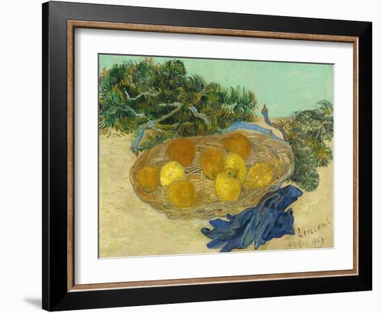 Still Life of Oranges and Lemons with Blue Gloves, 1889-Vincent van Gogh-Framed Giclee Print