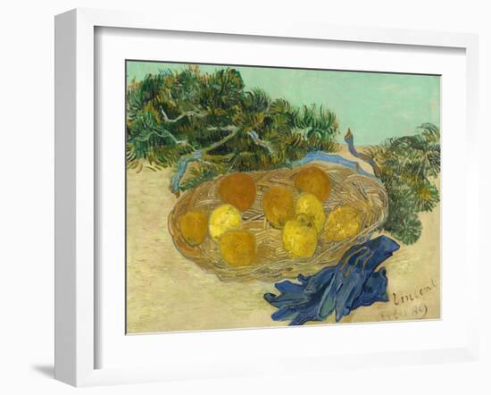 Still Life of Oranges and Lemons with Blue Gloves, 1889-Vincent van Gogh-Framed Giclee Print