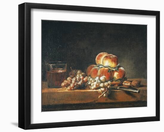 Still Life of Peaches, Nuts, Grapes and a Glass of Wine, 1758-Jean-Baptiste Simeon Chardin-Framed Giclee Print