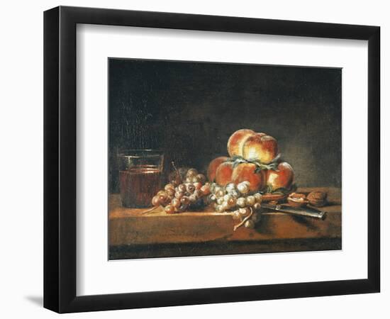 Still Life of Peaches, Nuts, Grapes and a Glass of Wine, 1758-Jean-Baptiste Simeon Chardin-Framed Giclee Print