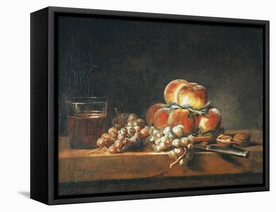 Still Life of Peaches, Nuts, Grapes and a Glass of Wine, 1758-Jean-Baptiste Simeon Chardin-Framed Premier Image Canvas