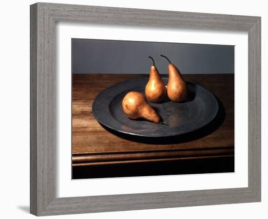 Still Life of Pears on Antique Pewter Plate-null-Framed Photographic Print