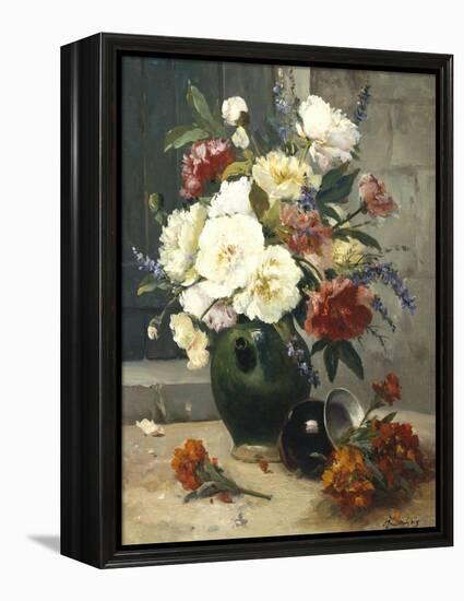 Still Life of Peonies and Wallflowers-Eugene Henri Cauchois-Framed Premier Image Canvas