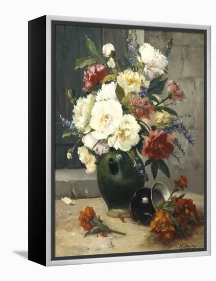 Still Life of Peonies and Wallflowers-Eugene Henri Cauchois-Framed Premier Image Canvas