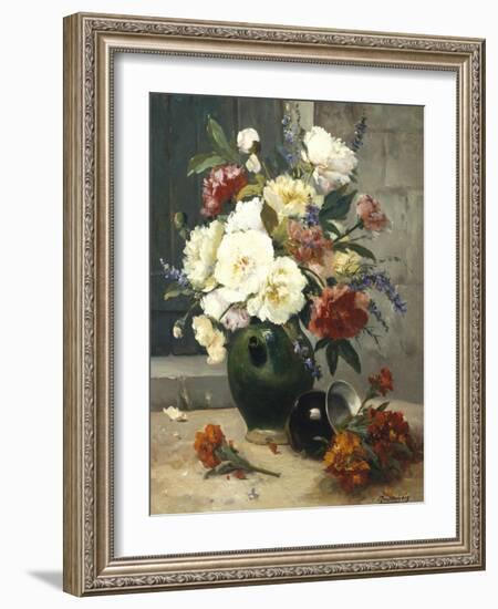 Still Life of Peonies and Wallflowers-Eugene Henri Cauchois-Framed Giclee Print