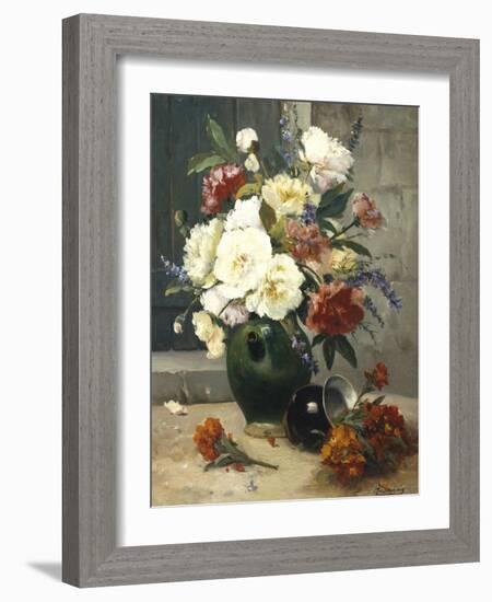 Still Life of Peonies and Wallflowers-Eugene Henri Cauchois-Framed Giclee Print