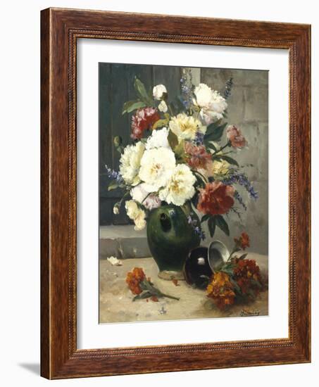 Still Life of Peonies and Wallflowers-Eugene Henri Cauchois-Framed Giclee Print