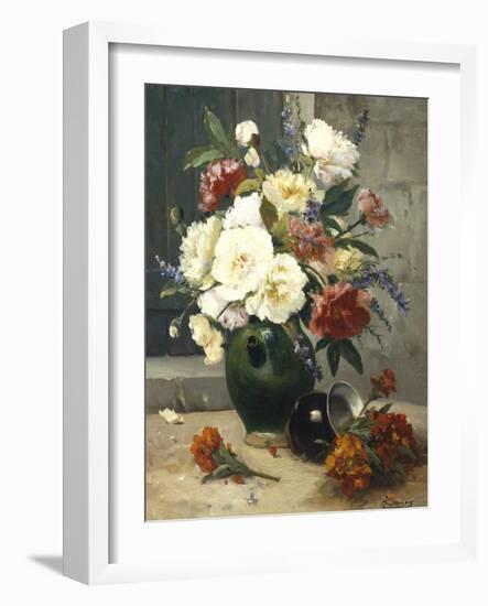 Still Life of Peonies and Wallflowers-Eugene Henri Cauchois-Framed Giclee Print