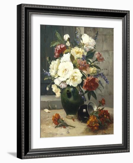 Still Life of Peonies and Wallflowers-Eugene Henri Cauchois-Framed Giclee Print