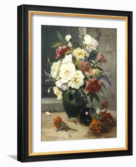 Still Life of Peonies and Wallflowers-Eugene Henri Cauchois-Framed Giclee Print