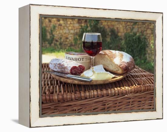 Still Life of Picnic Lunch on Top of a Wicker Basket, in the Dordogne, France-Michael Busselle-Framed Premier Image Canvas