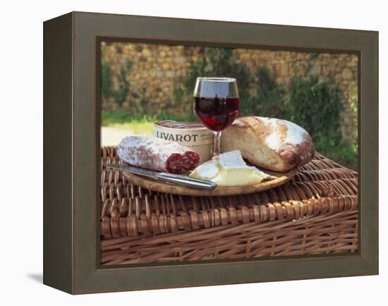 Still Life of Picnic Lunch on Top of a Wicker Basket, in the Dordogne, France-Michael Busselle-Framed Premier Image Canvas