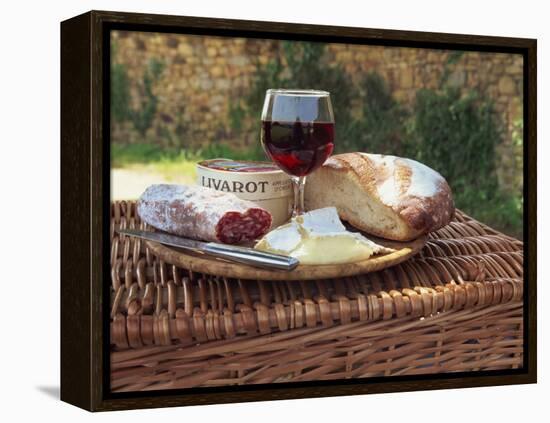 Still Life of Picnic Lunch on Top of a Wicker Basket, in the Dordogne, France-Michael Busselle-Framed Premier Image Canvas