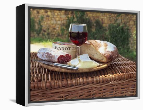Still Life of Picnic Lunch on Top of a Wicker Basket, in the Dordogne, France-Michael Busselle-Framed Premier Image Canvas