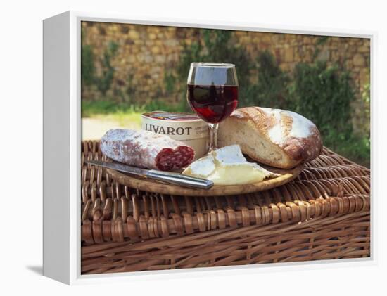 Still Life of Picnic Lunch on Top of a Wicker Basket, in the Dordogne, France-Michael Busselle-Framed Premier Image Canvas