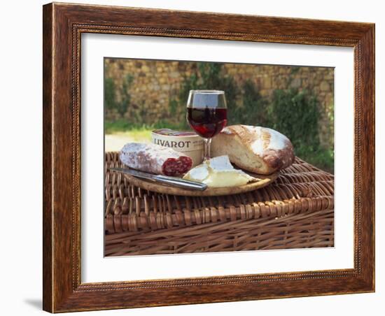 Still Life of Picnic Lunch on Top of a Wicker Basket, in the Dordogne, France-Michael Busselle-Framed Photographic Print