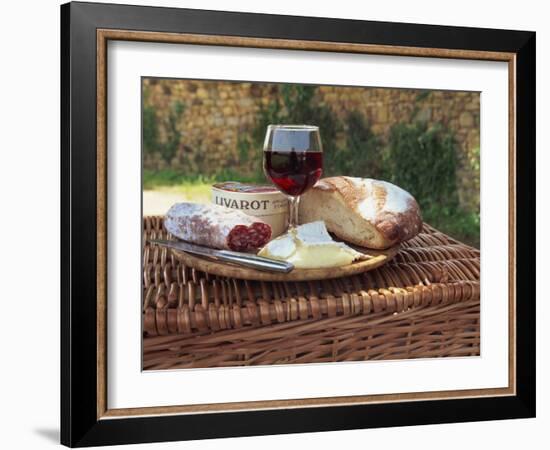 Still Life of Picnic Lunch on Top of a Wicker Basket, in the Dordogne, France-Michael Busselle-Framed Photographic Print