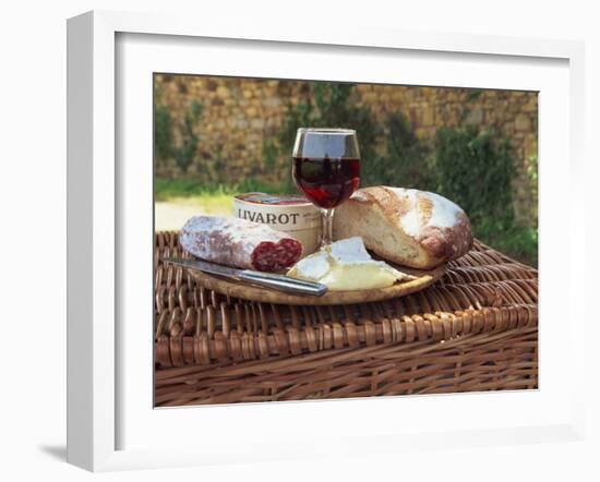 Still Life of Picnic Lunch on Top of a Wicker Basket, in the Dordogne, France-Michael Busselle-Framed Photographic Print
