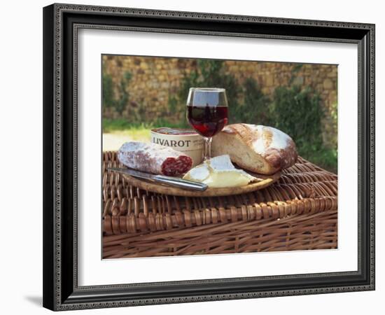 Still Life of Picnic Lunch on Top of a Wicker Basket, in the Dordogne, France-Michael Busselle-Framed Photographic Print