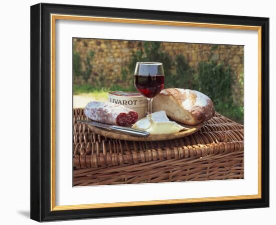 Still Life of Picnic Lunch on Top of a Wicker Basket, in the Dordogne, France-Michael Busselle-Framed Photographic Print