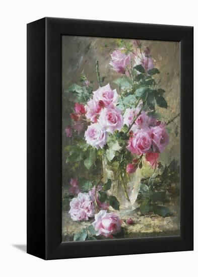 Still Life of Pink Roses in a Glass Vase-Frans Mortelmans-Framed Premier Image Canvas