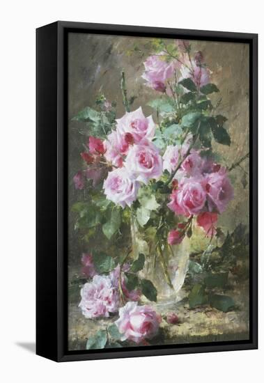 Still Life of Pink Roses in a Glass Vase-Frans Mortelmans-Framed Premier Image Canvas