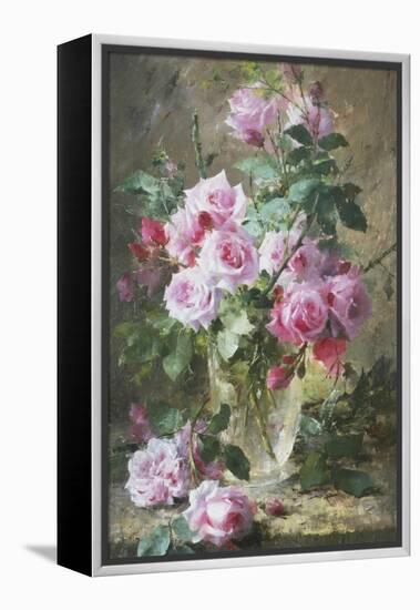 Still Life of Pink Roses in a Glass Vase-Frans Mortelmans-Framed Premier Image Canvas