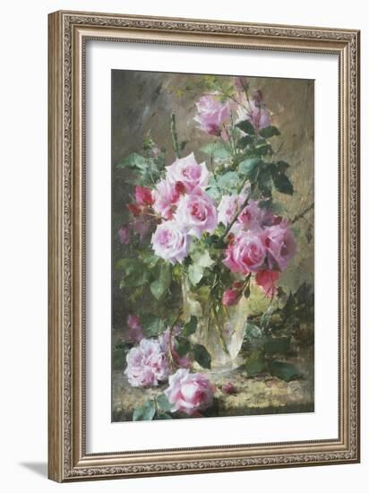 Still Life of Pink Roses in a Glass Vase-Frans Mortelmans-Framed Giclee Print