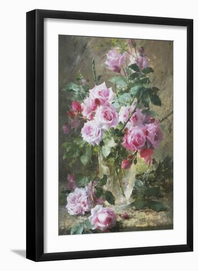 Still Life of Pink Roses in a Glass Vase-Frans Mortelmans-Framed Giclee Print