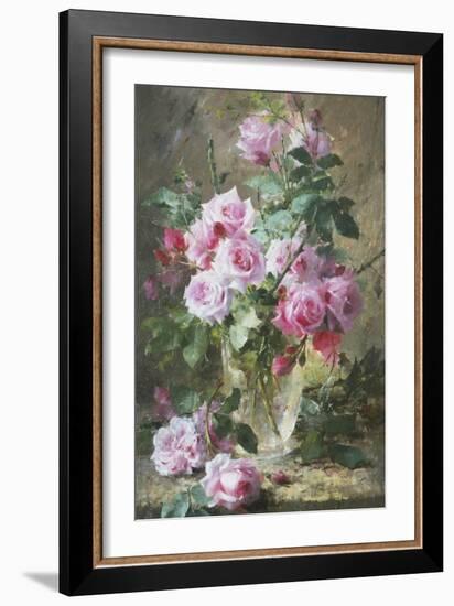 Still Life of Pink Roses in a Glass Vase-Frans Mortelmans-Framed Giclee Print