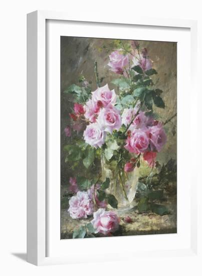 Still Life of Pink Roses in a Glass Vase-Frans Mortelmans-Framed Giclee Print