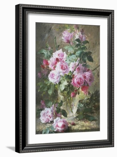 Still Life of Pink Roses in a Glass Vase-Frans Mortelmans-Framed Giclee Print