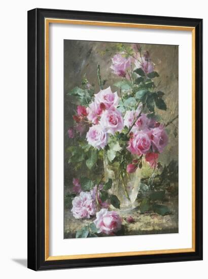 Still Life of Pink Roses in a Glass Vase-Frans Mortelmans-Framed Giclee Print