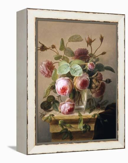 Still Life of Pink Roses in a Glass Vase-Hans Hermann-Framed Premier Image Canvas