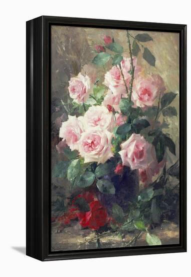 Still Life of Pink Roses-Frans Mortelmans-Framed Premier Image Canvas