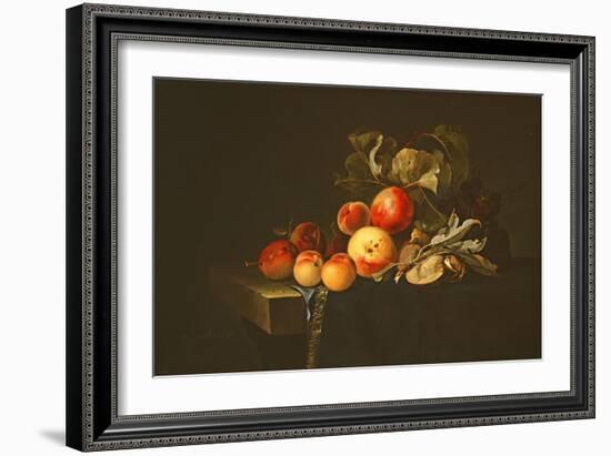 Still Life of Plums, Peaches, Almonds and Grapes on a Draped Ledge, 1650-Willem van Aelst-Framed Giclee Print